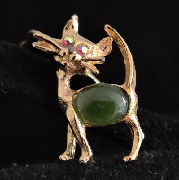 Vintage General Jade Belly Cat Brooch - Picture 8 of 10